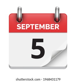 September 5 flat daily realistic calendar icon date vector image