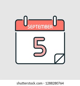 September 5. Flat icon calendar isolated on gray background. Vector illustration.