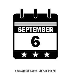 Icono de fecha del calendario del 6 de septiembre. Ilustración vectorial