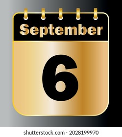 September 6 - Calendar Icon - Gold Vector Illustration