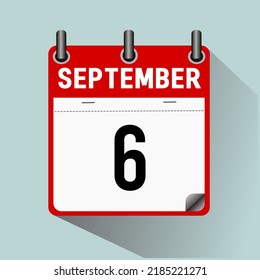 6. September, Kalendersymbol, Vektorgrafik, einzeln auf hellblauem Hintergrund.