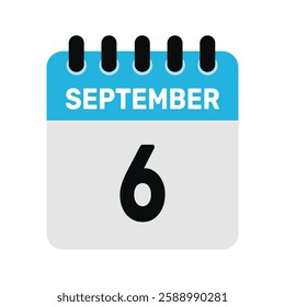 september 6 calendar icon Vector page month design illustration