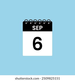 Recordatorio del calendario del 6 de septiembre. 6 de septiembre Fecha Mes Calendario icono de diseño Plantilla.