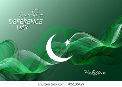 September 6 is the Deference day in Pakistan. Crescent and a star against the background of the flag of Pakistan. Abstract background. Vector.