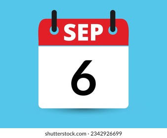September 6. Flat icon calendar isolated on blue background. Date and month vector illustration