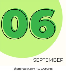 September 6th Modern calendar isolated on white background. Vector illustration. Green colors 