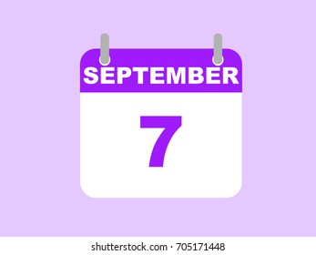 September 7, 2017. September day calendar icon on the purple background.
Vector flat illustration. September/ calendar/ vector/ image