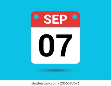 September 7 Calendar Date Flat Icon Day 7 Vector Illustration