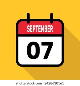September 7. Calendar icon. Flat vector illustration with long shadow.
