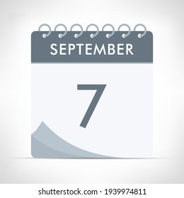 September 7 - Calendar Icon - Vector Illustration. Gray calendar.