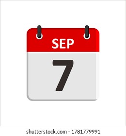 September 7 Calendar Icon. Calendar Icon with white background. Flat style. Date, day and month.