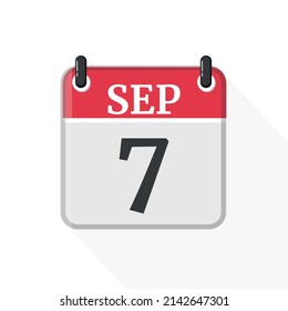 September 7 Calendar Icon. Calendar Icon with white background. Flat style. Date, day and month.