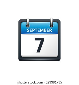 September 7. Calendar icon.Vector illustration,flat style.Month and date.Sunday,Monday,Tuesday,Wednesday,Thursday,Friday,Saturday.Week,weekend,red letter day. 2017,2018 year.Holidays.