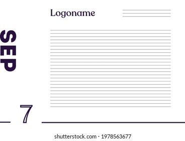 September 7 Calendar on notebook paper background with your logo