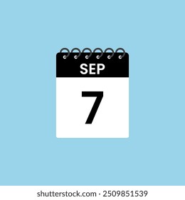 Recordatorio del calendario del 7 de septiembre. 7 de septiembre Fecha Mes calendario icono de diseño de Plantilla.