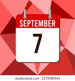7 de septiembre, ilustración vectorial de calendario, aislada en el fondo de triángulos monocromáticos coloridos