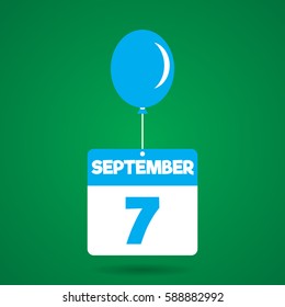 September 7 date of month calender icon with balloon in the air