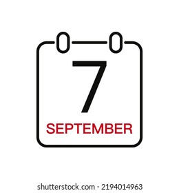 September 7 date on the calendar, vector line stroke icon for user interface. Calendar with date, vector illustration.