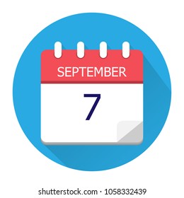September 7. Vector flat daily calendar icon. Date and time, day, month. Holiday. Season.