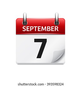 September  7. Vector flat daily calendar icon. Date and time, day, month. Holiday.