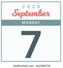 September 7th, 2020. Calendar day icon. Red and grey color.