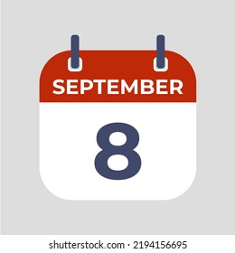 September 8.The best of Flat icon calendar isolated on gray background. illustration symbol template in trendy style. Can be used for many purposes.