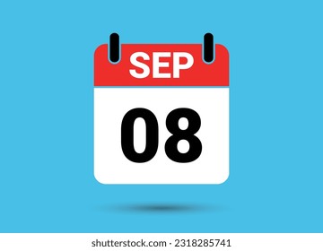 Septiembre 8 Calendario Fecha Icono plano Día 8 Ilustración vectorial