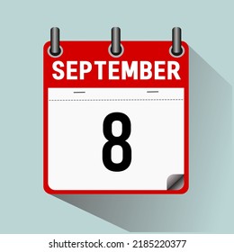 September 8, calendar icon vector illustration, isoleted on light blue background.