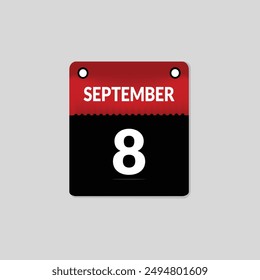 September 8- Daily Calendar Icon in flat design style 