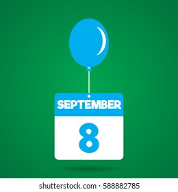 September 8 date of month calender icon with balloon in the air