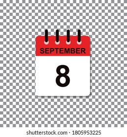 September 8th, calendar day of month, vector illustration