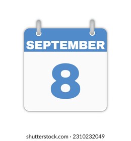 September 8th calendar leaf. September 8 calendar icon calendar page vector illustration