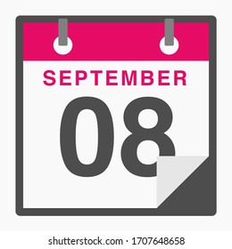 September 8th Flat icon calendar isolated on white background. Vector illustration