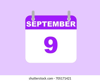 September 9, 2017. September day calendar icon on the purple background.
Vector flat illustration. September/ calendar/ vector/ image
