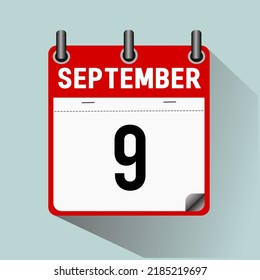 9. September, Kalendersymbol, Vektorgrafik, einzeln auf hellblauem Hintergrund.