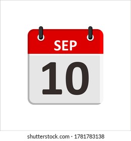 September 9 Calendar Icon. Calendar Icon with white background. Flat style. Date, day and month.