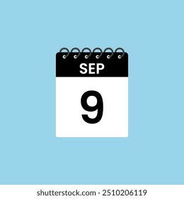 Recordatorio del calendario del 9 de septiembre. 9 de septiembre Fecha Mes Calendario icono de diseño Plantilla.