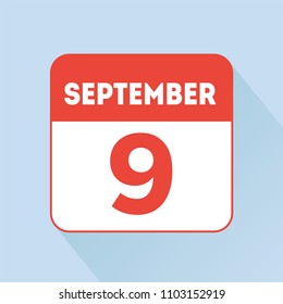 September 9 calendar reminder icon. Red flat sign. Holiday, birthday or wedding date. Special day. Calender paper