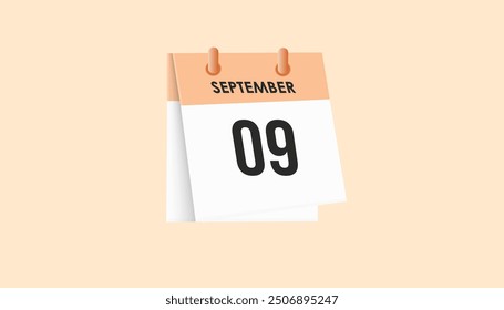 September 9 - calendar and Time planner. Daily Calendar Icon reminder. Vector Illustration.