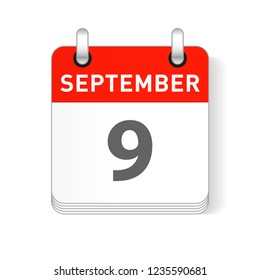 September 9 date visible on a page a day organizer calendar