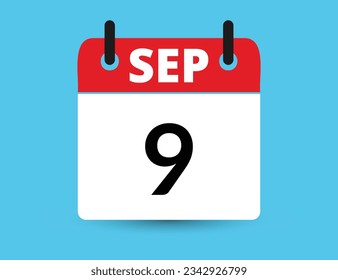 September 9. Flat icon calendar isolated on blue background. Date and month vector illustration