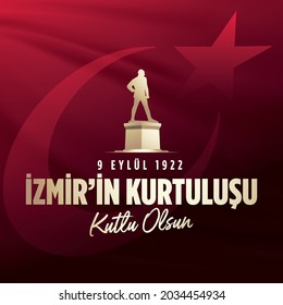 9. September, Rettung von Izmir. Republik Türkei National Celebration Card - Englisch "9. September, Rettung von Izmir" Typografische Abzeichen. (Türkisch: 9 Eylul Izmir’in Kurtulusu) Türkisches Flaggensymbol.