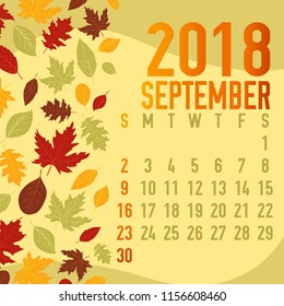 September autumn/ fall calendar months template with abstract falling leaves