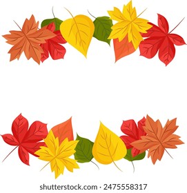 September. autumnal fallen leaves frame . Fall poster,  leaves card. border, frame, wreath of autumn leaves. Eps 10