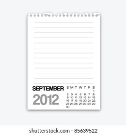 September calendar 2012 on note paper
