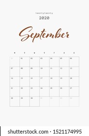 SEPTEMBER - Calendar 2020 Design, Daily Planner 2020 Year. Vector Set 13 Pages. Printable Diary Planner 2020.