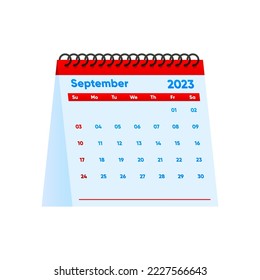 September Calendar 2023 year, simple minimal design. Desktop calendar 2023 year. Advertisement, printing, stationery, holidays. Vector illustration.