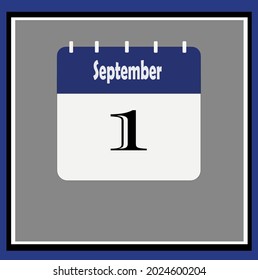 September calendar. Blue, white, gray colors. Bluish vector.