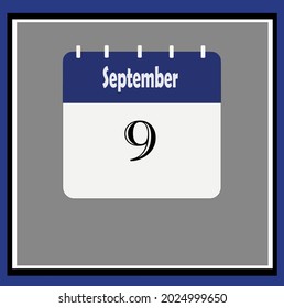 September calendar. Blue, white, gray colors. Bluish vector.