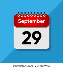 September Calendar Flat Vector – Red Date on Soft Blue Background